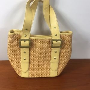 Kate Landry tan straw bag with yellow trim. NWOT